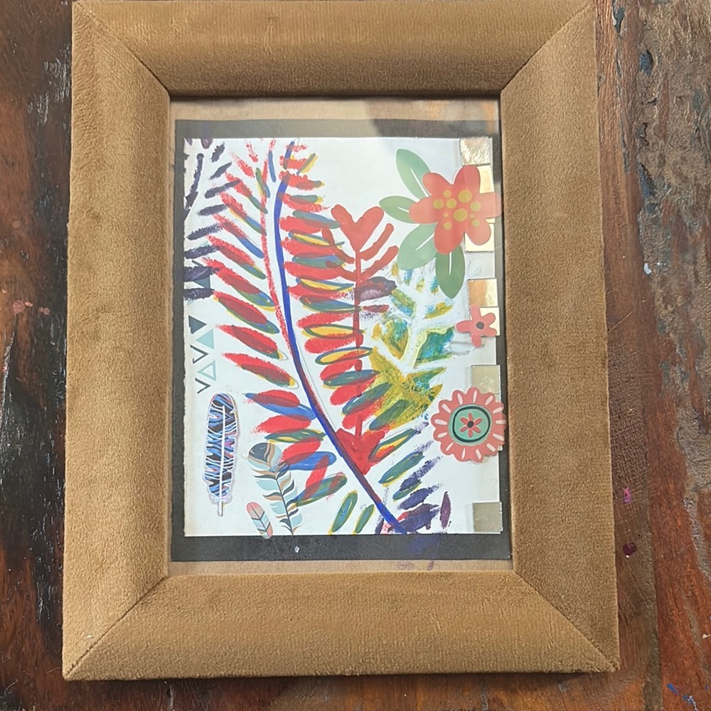 Colorful Botanical Art in Tan Frame